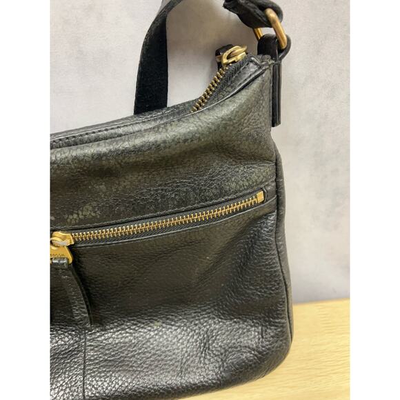 Vintage Fossil Pebbled Soft Black Cow Hide Leather Two Zip Pockets Shoulder Bag - Picture 6 of 14